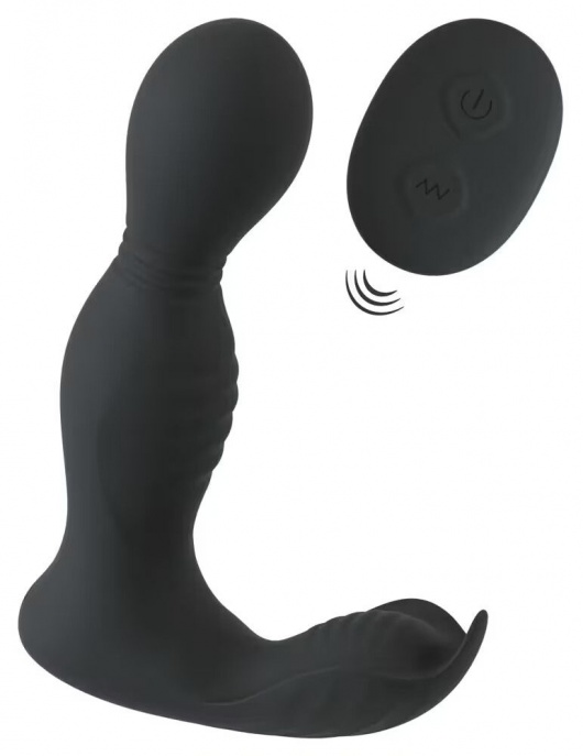 Черная анальная пробка с вибрацией, вращением и пультом ДУ RC Butt Plug with 2 Functions - Orion - в Первоуральске купить с доставкой