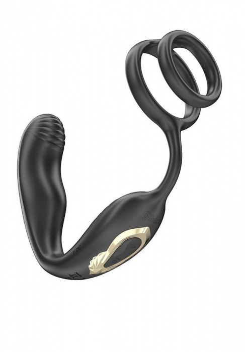 Черная анальная пробка с вращением и эрекционными кольцами - Ibiza - в Первоуральске купить с доставкой