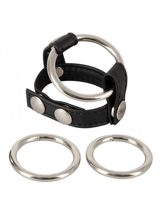 Подхват для мошонки с 3 съемными эрекционными кольцами Leder-Riemen - Orion - в Первоуральске купить с доставкой