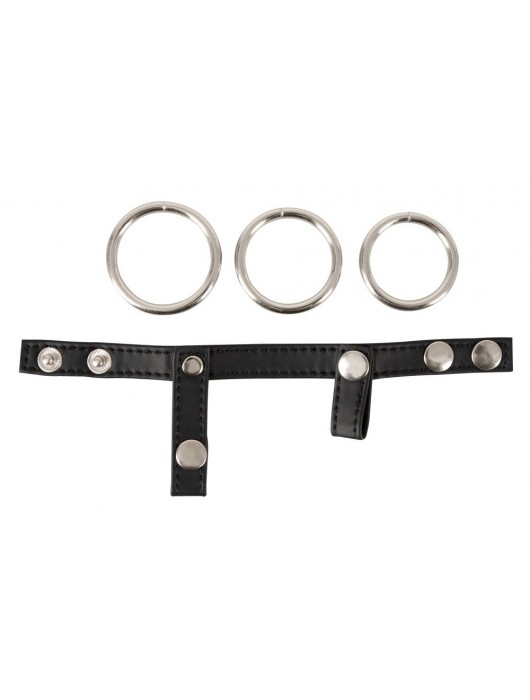 Подхват для мошонки с 3 съемными эрекционными кольцами Leder-Riemen - Orion - в Первоуральске купить с доставкой