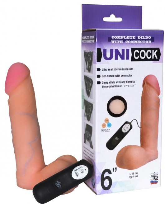 Фаллическая насадка Харнесс UNICOCK 6  с вибрацией - 18 см. - LOVETOY (А-Полимер) - купить с доставкой в Первоуральске