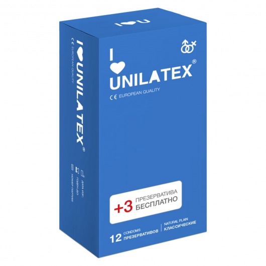 Классические презервативы Unilatex Natural Plain - 12 шт. + 3 шт. в подарок - Unilatex - купить с доставкой в Первоуральске