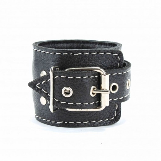 Чёрные кожаные наручники с крупной строчкой - БДСМ Арсенал - купить с доставкой в Первоуральске