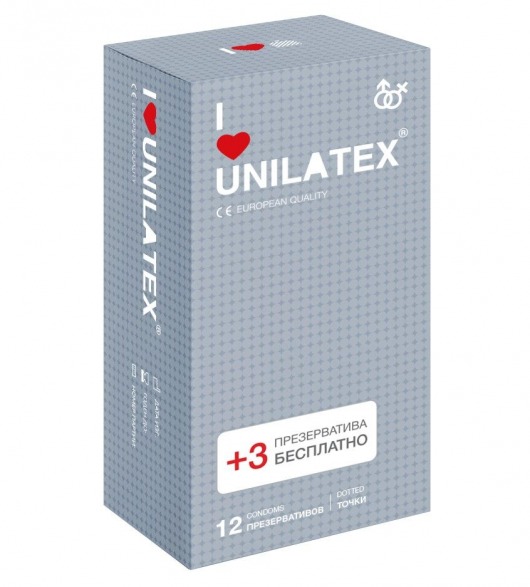 Презервативы с точками Unilatex Dotted - 12 шт. + 3 шт. в подарок - Unilatex - купить с доставкой в Первоуральске