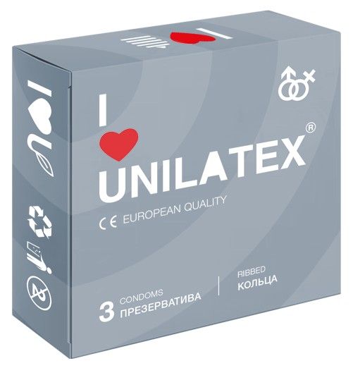 Презервативы с рёбрами Unilatex Ribbed - 3 шт. - Unilatex - купить с доставкой в Первоуральске