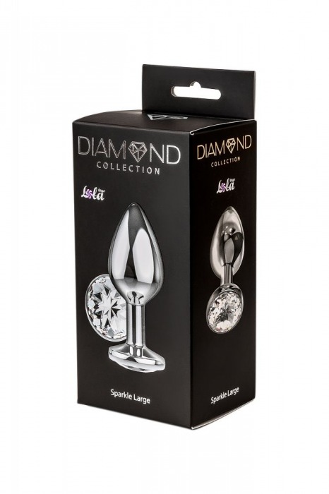 Большая серебристая анальная пробка Diamond Clear Sparkle Large с прозрачным кристаллом - 8 см. - Lola Games - купить с доставкой в Первоуральске