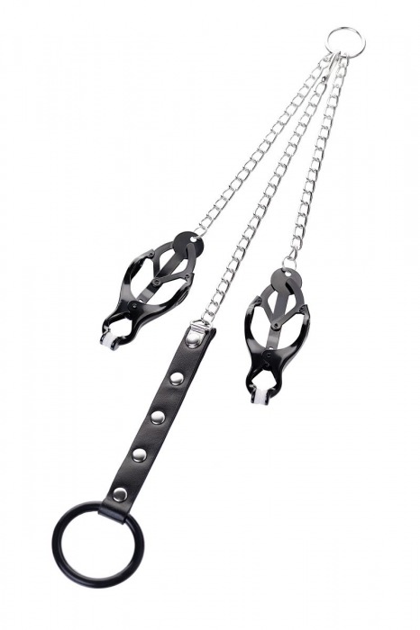 Черно-серебристые зажимы для сосков с кольцом для пениса TOYFA Metal - ToyFa - купить с доставкой в Первоуральске