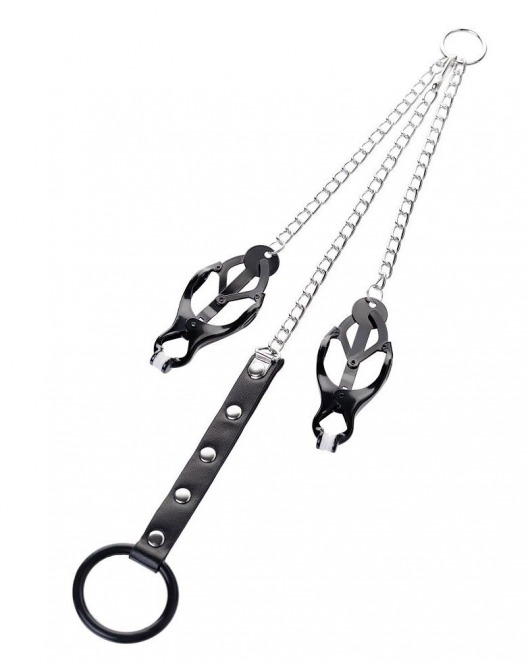 Черно-серебристые зажимы для сосков с кольцом для пениса TOYFA Metal - ToyFa - купить с доставкой в Первоуральске